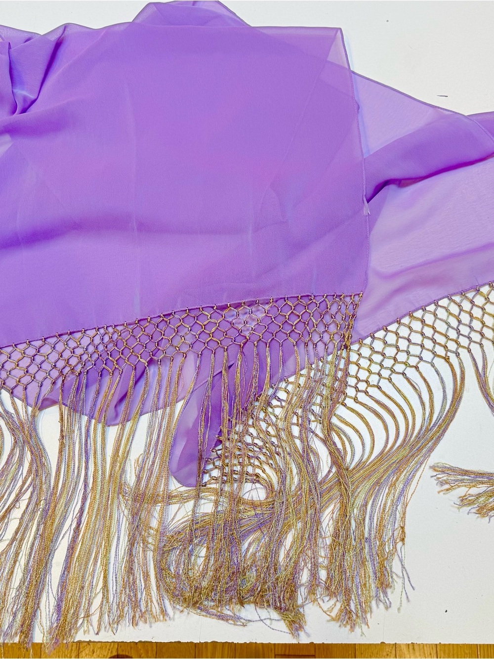 Lavender scarf with Gold Lavender extra long fringe